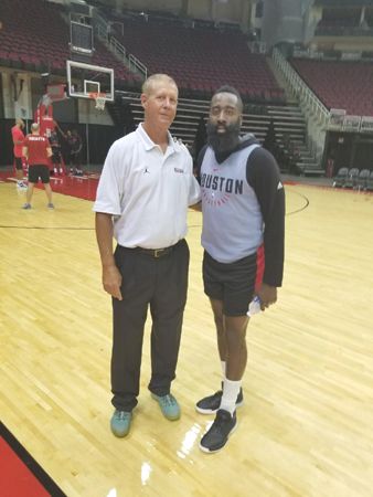 Coach Rick Walrond with James Harden