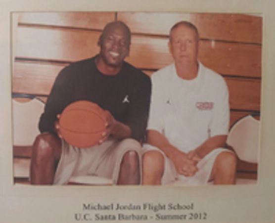 Coach Rick Walrond with Michael Jordan at the Michael Jordan Flight School, UC Santa Barbara, 2012